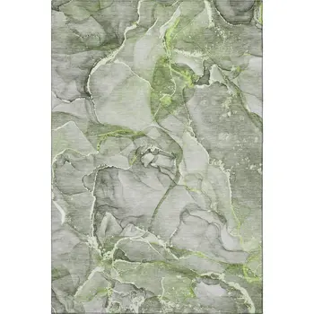 9' X 12' Green And Ivory Abstract Washable Area Rug With UV Protection