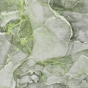 10' X 14' Green And Ivory Abstract Washable Area Rug With UV Protection