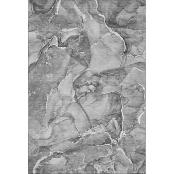 3' X 5' Pewter And Ivory Abstract Washable Area Rug With UV Protection