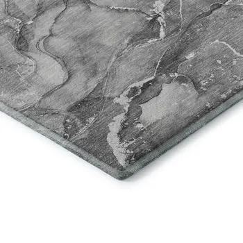 3' X 5' Pewter And Ivory Abstract Washable Area Rug With UV Protection