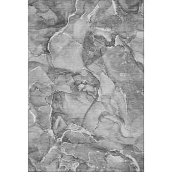 3' X 5' Pewter And Ivory Abstract Washable Area Rug With UV Protection