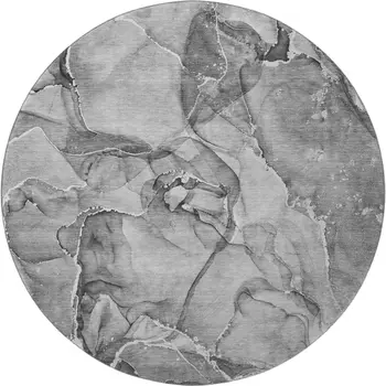 8' Pewter And Ivory Abstract Washable Round Rug With UV Protection