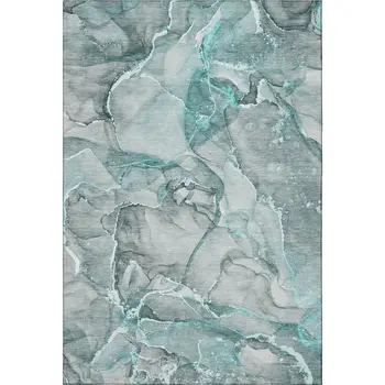 5' X 8' Teal And Ivory Abstract Washable Area Rug With UV Protection