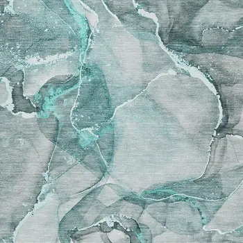 9' X 12' Teal And Ivory Abstract Washable Area Rug With UV Protection