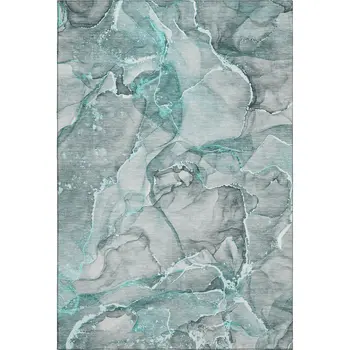 10' X 14' Teal And Ivory Abstract Washable Area Rug With UV Protection