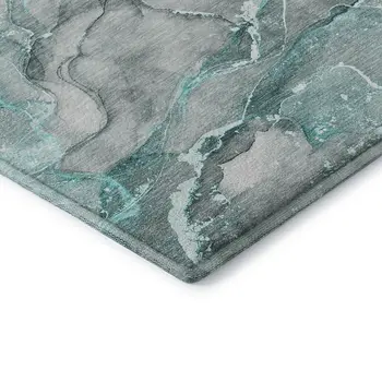 10' X 14' Teal And Ivory Abstract Washable Area Rug With UV Protection