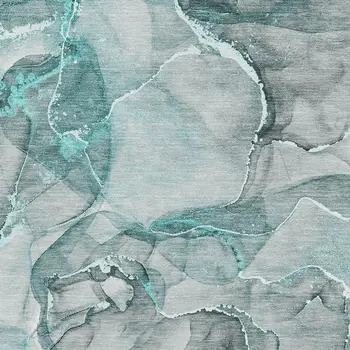 10' X 14' Teal And Ivory Abstract Washable Area Rug With UV Protection