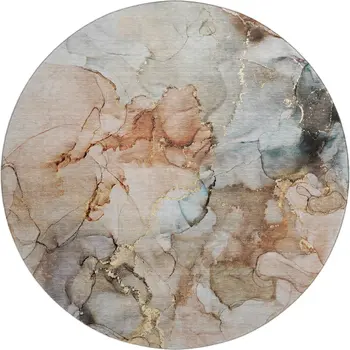 8' Beige Gray And Ivory Abstract Washable Round Rug With UV Protection