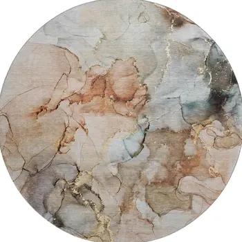 8' Beige Gray And Ivory Abstract Washable Round Rug With UV Protection