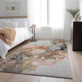 8' X 10' Beige Gray And Ivory Abstract Washable Area Rug With UV Protection