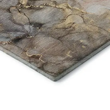 8' X 10' Beige Gray And Ivory Abstract Washable Area Rug With UV Protection