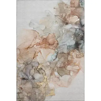 10' X 14' Beige Gray And Ivory Abstract Washable Area Rug With UV Protection