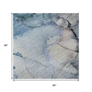 5' X 8' Blue Gray And Ivory Abstract Washable Area Rug With UV Protection