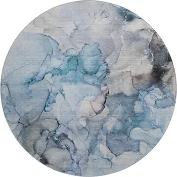 8' Blue Gray And Ivory Abstract Washable Round Rug With UV Protection