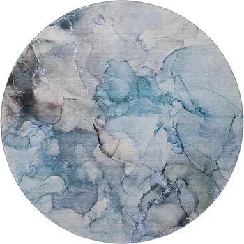 8' Blue Gray And Ivory Abstract Washable Round Rug With UV Protection