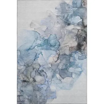 8' X 10' Blue Gray And Ivory Abstract Washable Area Rug With UV Protection