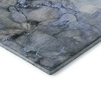 8' X 10' Blue Gray And Ivory Abstract Washable Area Rug With UV Protection