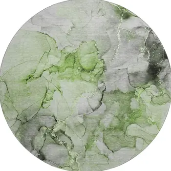 8' Green Gray And Ivory Abstract Washable Round Rug With UV Protection