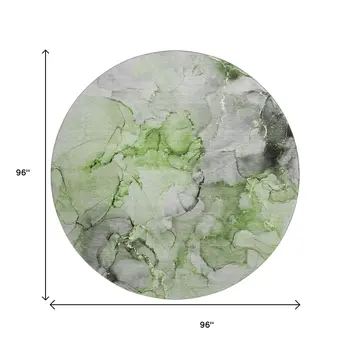 8' Green Gray And Ivory Abstract Washable Round Rug With UV Protection