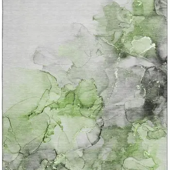 8' X 10' Green Gray And Ivory Abstract Washable Area Rug With UV Protection