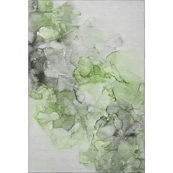 8' X 10' Green Gray And Ivory Abstract Washable Area Rug With UV Protection