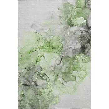9' X 12' Green Gray And Ivory Abstract Washable Area Rug With UV Protection