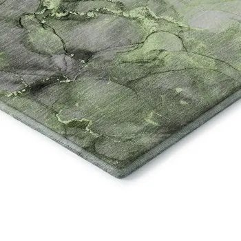 9' X 12' Green Gray And Ivory Abstract Washable Area Rug With UV Protection