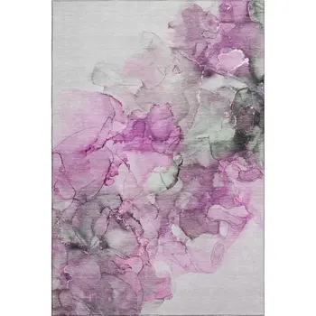 3' X 5' Pink Gray And Ivory Abstract Washable Area Rug With UV Protection