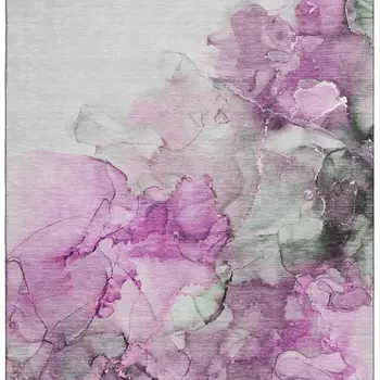 3' X 5' Pink Gray And Ivory Abstract Washable Area Rug With UV Protection