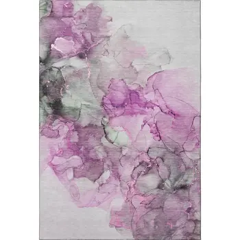 3' X 5' Pink Gray And Ivory Abstract Washable Area Rug With UV Protection