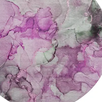 8' Pink Gray And Ivory Abstract Washable Round Rug With UV Protection