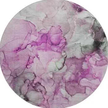 8' Pink Gray And Ivory Abstract Washable Round Rug With UV Protection