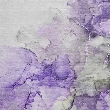 3' X 5' Purple Gray And Ivory Abstract Washable Area Rug With UV Protection