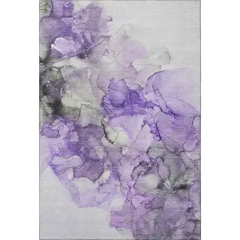 5' X 8' Purple Gray And Ivory Abstract Washable Area Rug With UV Protection