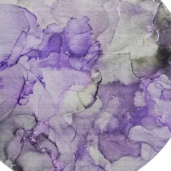 8' Purple Gray And Ivory Abstract Washable Round Rug With UV Protection