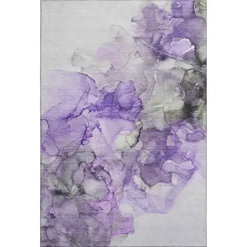 8' X 10' Purple Gray And Ivory Abstract Washable Area Rug With UV Protection