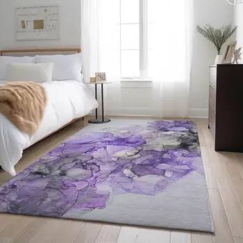 10' X 14' Purple Gray And Ivory Abstract Washable Area Rug With UV Protection