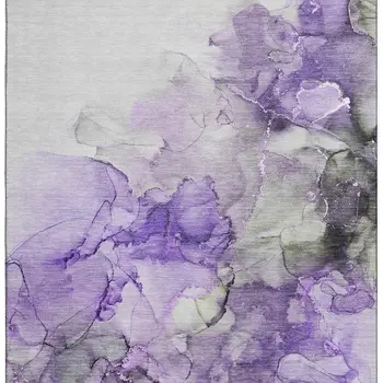 10' X 14' Purple Gray And Ivory Abstract Washable Area Rug With UV Protection