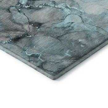 3' X 5' Teal Gray And Ivory Abstract Washable Area Rug With UV Protection