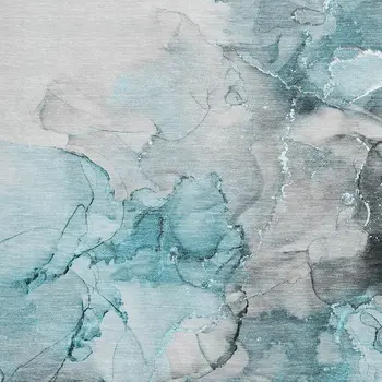 5' X 8' Teal Gray And Ivory Abstract Washable Area Rug With UV Protection