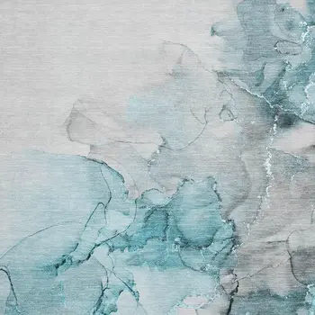8' X 10' Teal Gray And Ivory Abstract Washable Area Rug With UV Protection