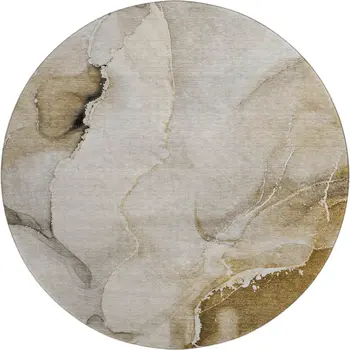 8' Beige And Ivory Abstract Washable Round Rug With UV Protection