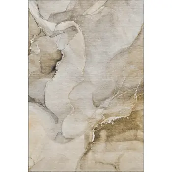 10' X 14' Beige And Ivory Abstract Washable Area Rug With UV Protection