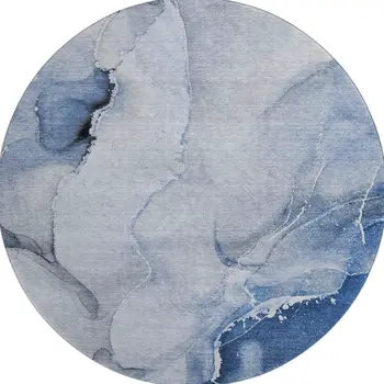 8' Blue And Ivory Abstract Washable Round Rug With UV Protection