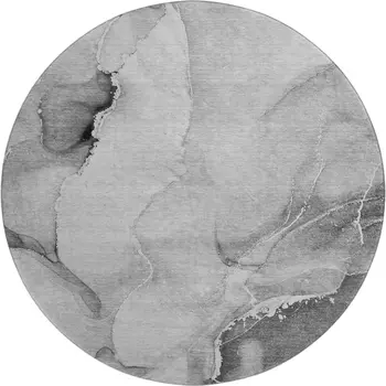 8' Gray And Ivory Abstract Washable Round Rug With UV Protection