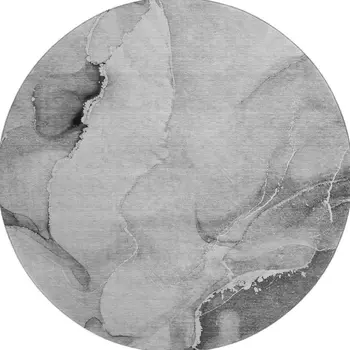 8' Gray And Ivory Abstract Washable Round Rug With UV Protection