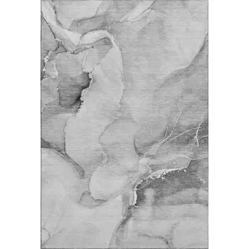 8' X 10' Gray And Ivory Abstract Washable Area Rug With UV Protection