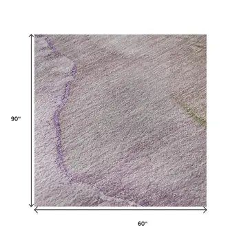 5' X 8' Purple Ivory And Green Abstract Washable Area Rug With UV Protection
