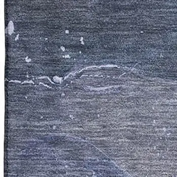 5' X 8' Blue Ivory And Charcoal Abstract Washable Area Rug With UV Protection