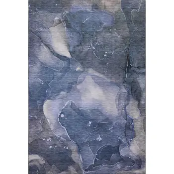 9' X 12' Blue Ivory And Charcoal Abstract Washable Area Rug With UV Protection
